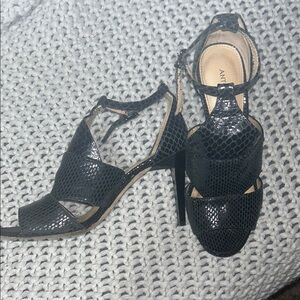 ANTONIO MELANI Black Snakeskin Heels with Ankle Strap